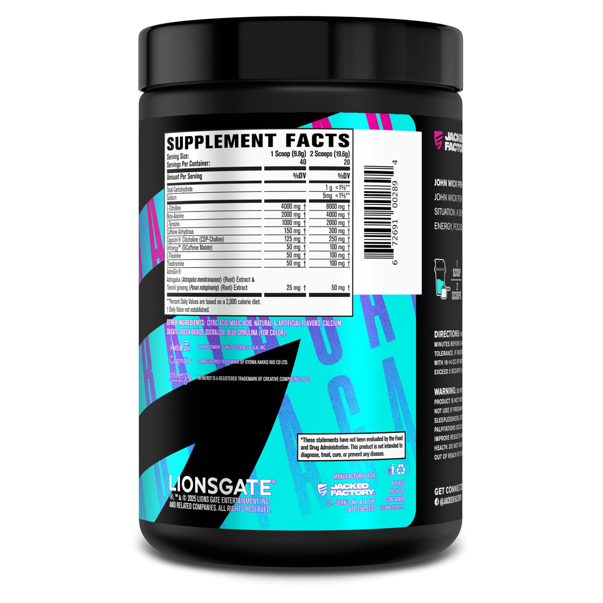 Jacked Factory X John Wick - Wick Mode Pre Workout Powder - Intense Energy, Battle-Ready Focus, Unstoppable Commitment, and Sheer Will Jacked Factory