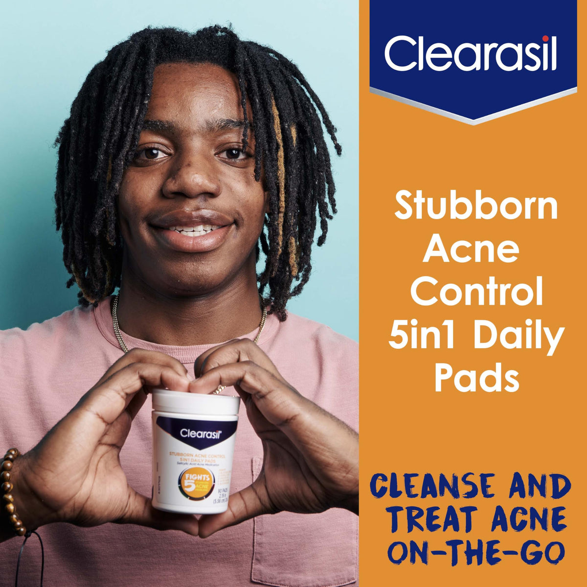 Clearasil Stubborn Acne Control 5in1 Daily Facial Cleansing Pads, with Salicylic Acid Acne Treatment Medicine, 90 Count Clearasil