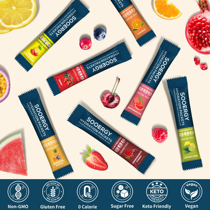 Sooergy Electrolytes Powder Packets Sugar Free Hydration Packets, 7 Flavors Liquid Daily IV Electrolyte Drink Mixes for Rehydration Sooergy