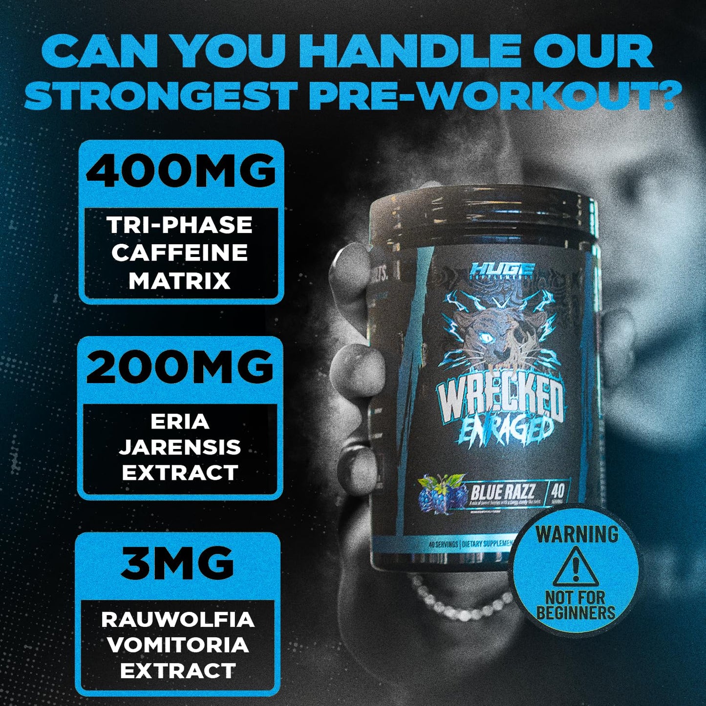 Wrecked Enraged High Stim Pre Workout - Extreme Hardcore Formula for Intense Energy, Laser Focus & Maximum Strength - Potent Stimulant Matrix - for Advanced Lifters, Not for Beginners (40 Servings)