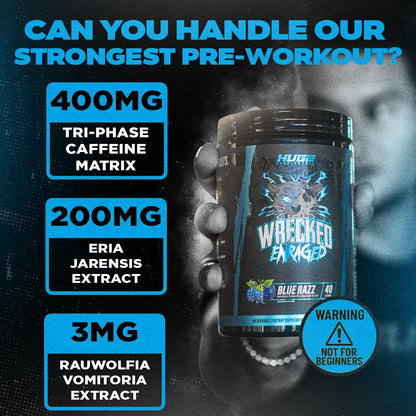 Wrecked Enraged High Stim Pre Workout - Extreme Hardcore Formula for Intense Energy, Laser Focus & Maximum Strength - Potent Stimulant Matrix - for Advanced Lifters, Not for Beginners (40 Servings)