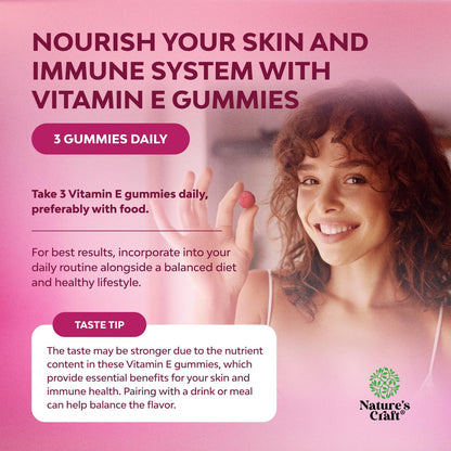 Natures Craft Vitamin E Gummies for Skin Care - High-Potency Vitamin E 400 IU Skin Supplement - Delicious & Easy-to-Take Supplement Promote Health Immune Support & Cellular Protection 90 Count Gsupps Australia