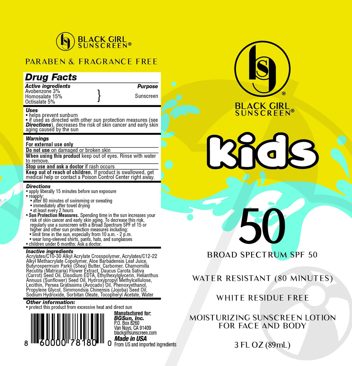 Black Girl Sunscreen Kids SPF 50 Face & Body Sunscreen BLACK GIRL SUNSCREEN