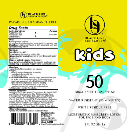 Black Girl Sunscreen Kids SPF 50 Face & Body Sunscreen BLACK GIRL SUNSCREEN