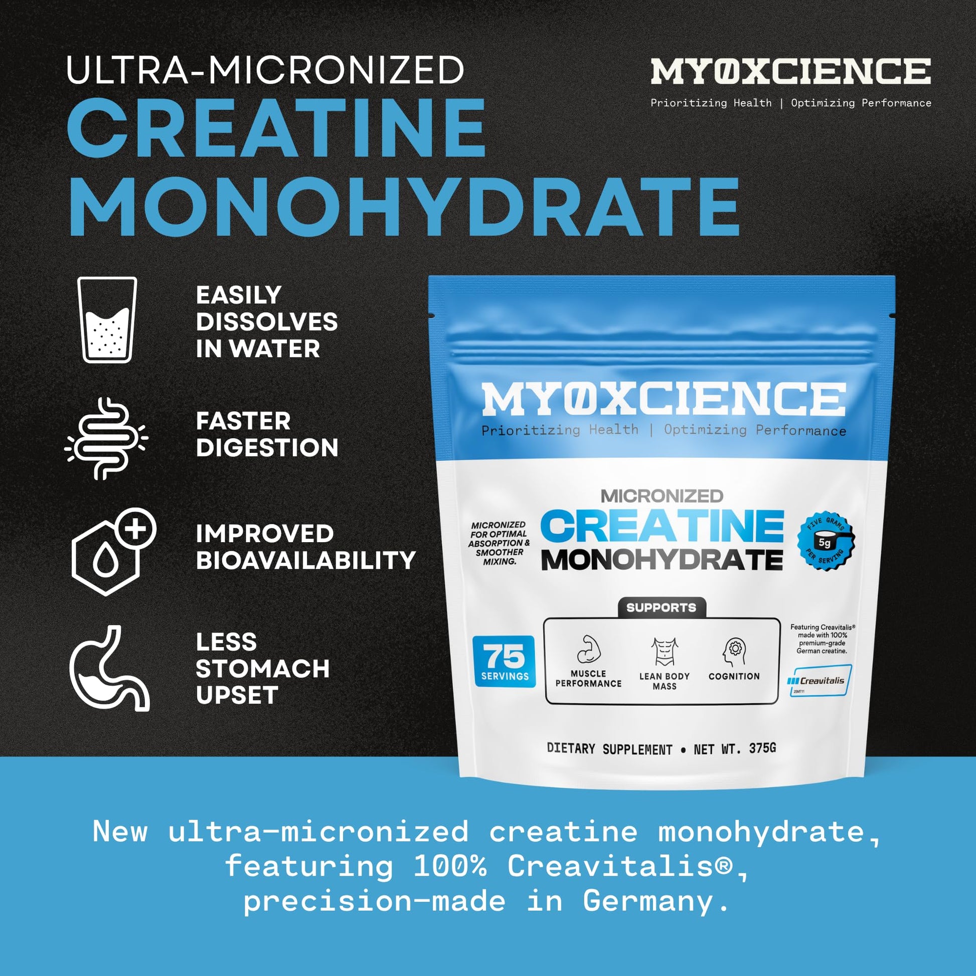 MYOXCIENCE Micronized Creavitalis Creatine | The World’s Purest Micronized Form of Creatine Monohydrate | Supports Muscle Performance, Lean Body Mass, & Cognition | 75 Servings MYOXCIENCE buy australia supplements
