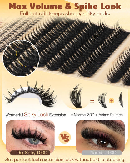 Spiky Manga Lash Clusters 12-20mm Anime Eyelash Clusters 300pcs Cluster Eyelash Extensions Fairy Eyelashes Cluster with Bottom Individual Lashes 80D+100D Volume DIY Lash Extension by TOOCHUNAG TOOCHUNAG