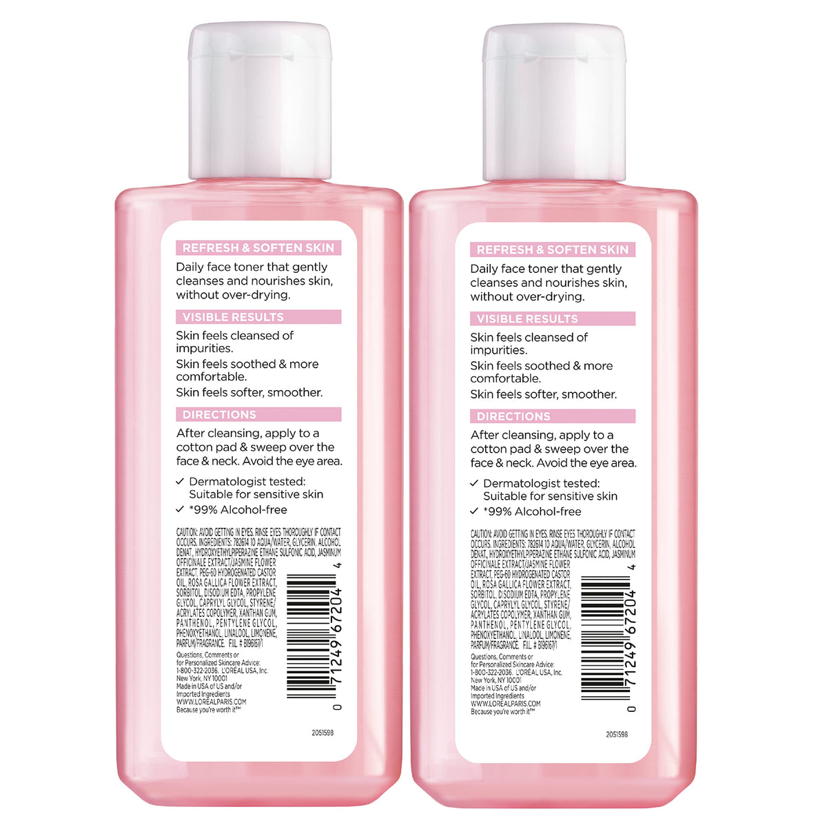 L'Oreal Paris Skincare HydraFresh Toner Face Toner with Pro-Vitamin B5 for a Smoother, Brighter Complexion, 2 Count L'Oreal Paris