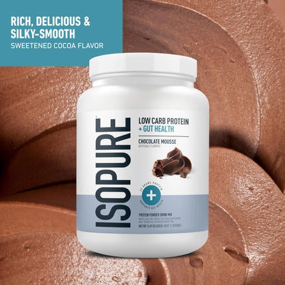 Isopure Protein + Gut Health & Immune Support Powder, Chocolate Mousse, 25g Whey Protein with Prebiotics & Vitamins, 12 Servings (Pack of 1) Isopure