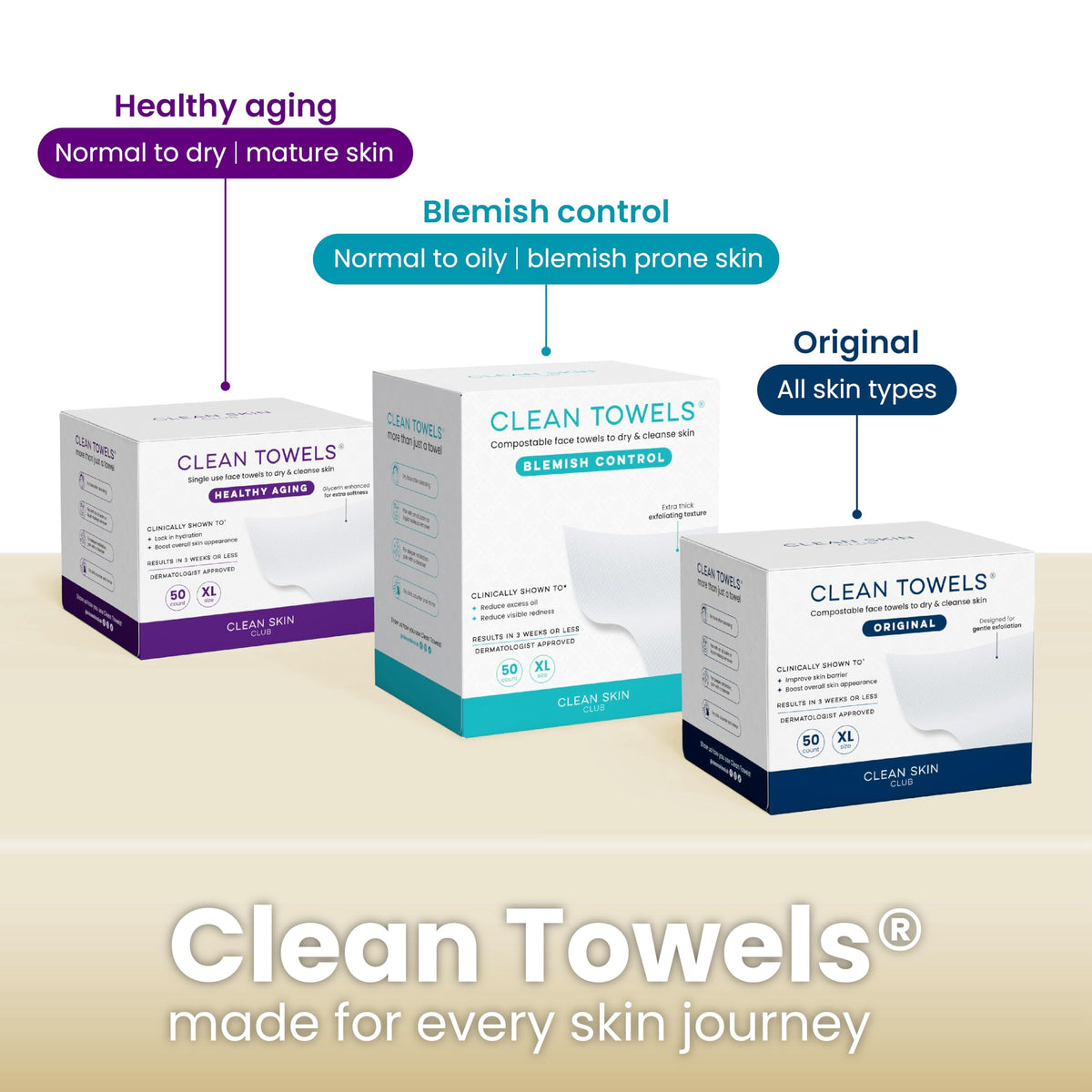 Clean Skin Club Bamboo Viscose Clean Towels® XL 100% USDA Biobased Face Towel, Disposable Face Towelette, Makeup Remover Dry Wipes, Ultra Soft, 50 Ct, 1 Pack CLEAN SKIN CLUB