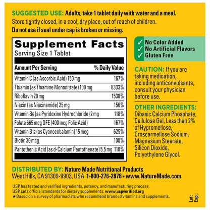 Nature Made Super B Complex with Vitamin C & Folic Acid, 140 Tablets | B Complex Vitamins for Women and Men, Dietary Supplement for Immune Support, Gluten Free, 140 Day Supply Gsupps Australia