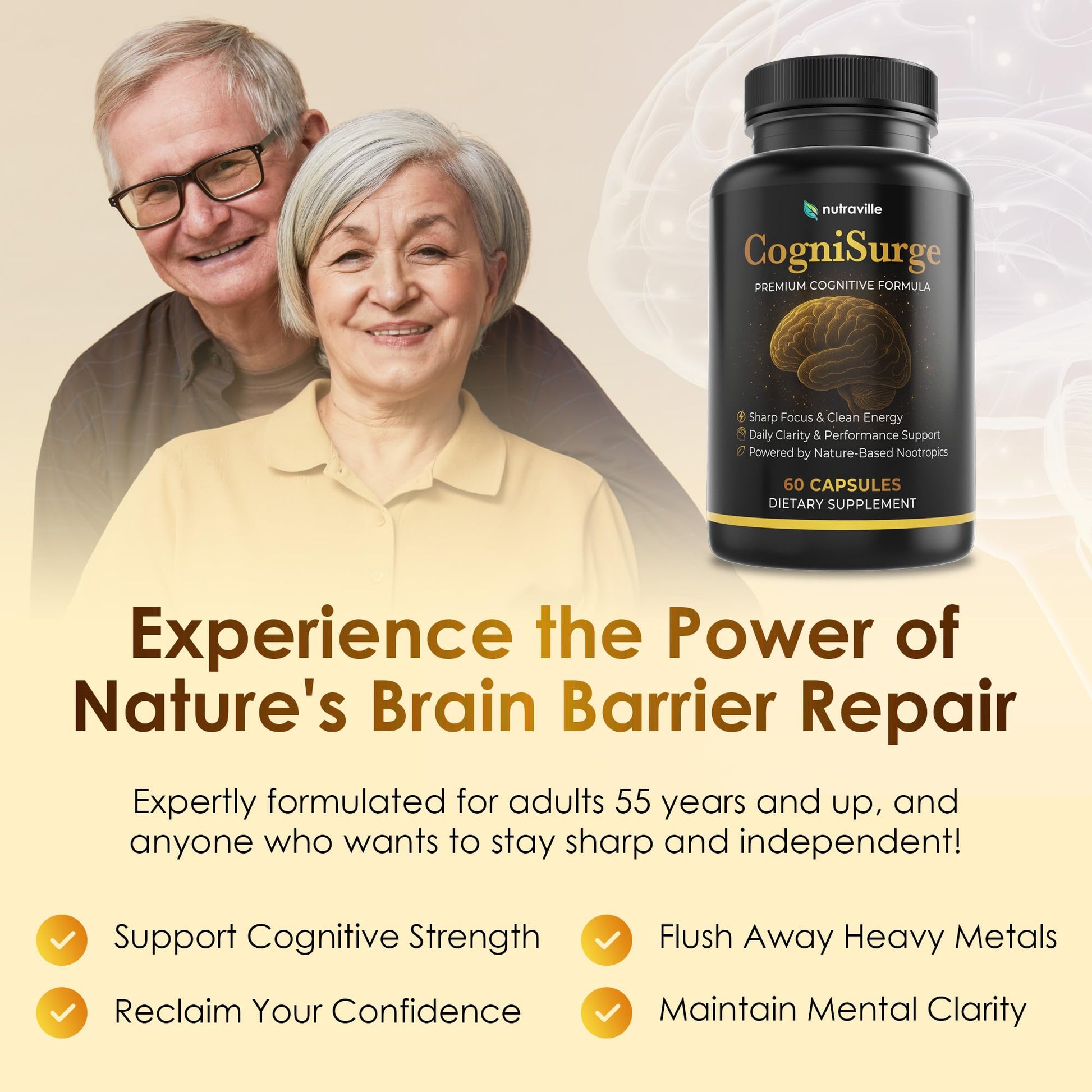 Nutraville CogniSurge Nootropics Brain Support Supplement for Memory and Focus - Nature-Powered Lion's Mane Supplement Capsules with Shilajit - No Caffeine or Stimulants - 30 Servings Nutraville buy australia supplements