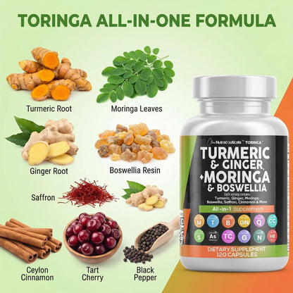 Clean Nutraceuticals Turmeric Moringa Supplement | Ginger Boswellia Saffron - Supplement for Women and Men with Ceylon Cinnamon Clean Nutraceuticals