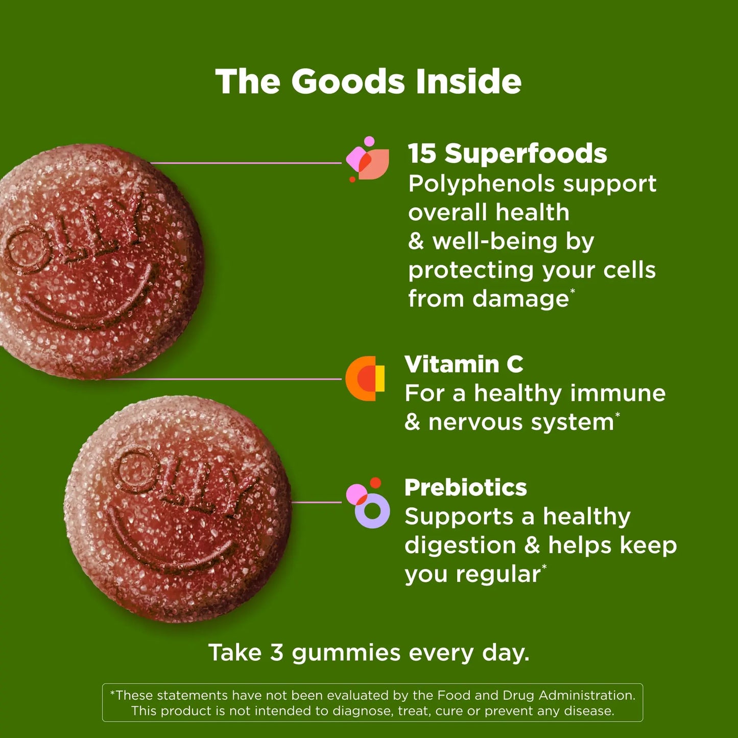 OLLY Supergood Superfoods Gummies, Supports Immune System & Digestive Health,* 15 Superfoods, Prebiotics, Vitamin C, Tropical Bliss Flavor OLLY