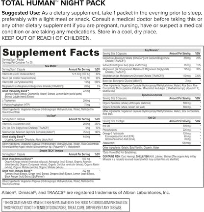 ONNIT Total Human Adult Multivitamin Comprehensive Capsule Packs with Day and Night Support, Daily Vitamin Packs for Men and Women, Dietary Supplement Capsules, 30-Day Supply, 60 Packs
