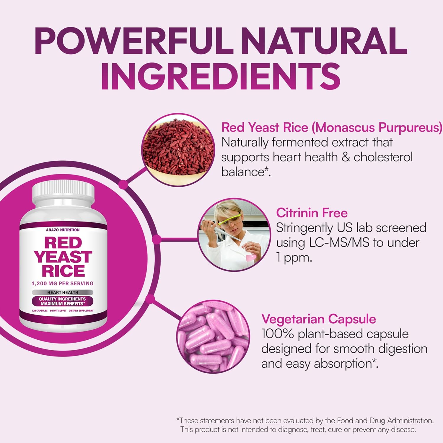 Arazo Nutrition Red Yeast Rice Extract 1200 MG Per Serving – Citrinin Free Supplement – Vegetarian 120 Capsules Gsupps Australia
