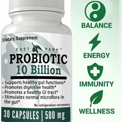 East Park Research d-Lenolate Probiotic Supplement | Probiotic 10 Billion CFUs Supports Gut & Digestive Health | Dietary Supplement Probiotics EAST PARK