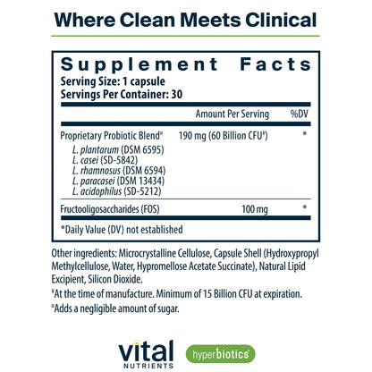 Hyperbiotics Vital Nutrients Prebiotic and Probiotic for Women and Men | 60 Billion CFU | Pre and Probiotics Supports Digestive Health, Constipation, Diarrhea, Hyperbiotics
