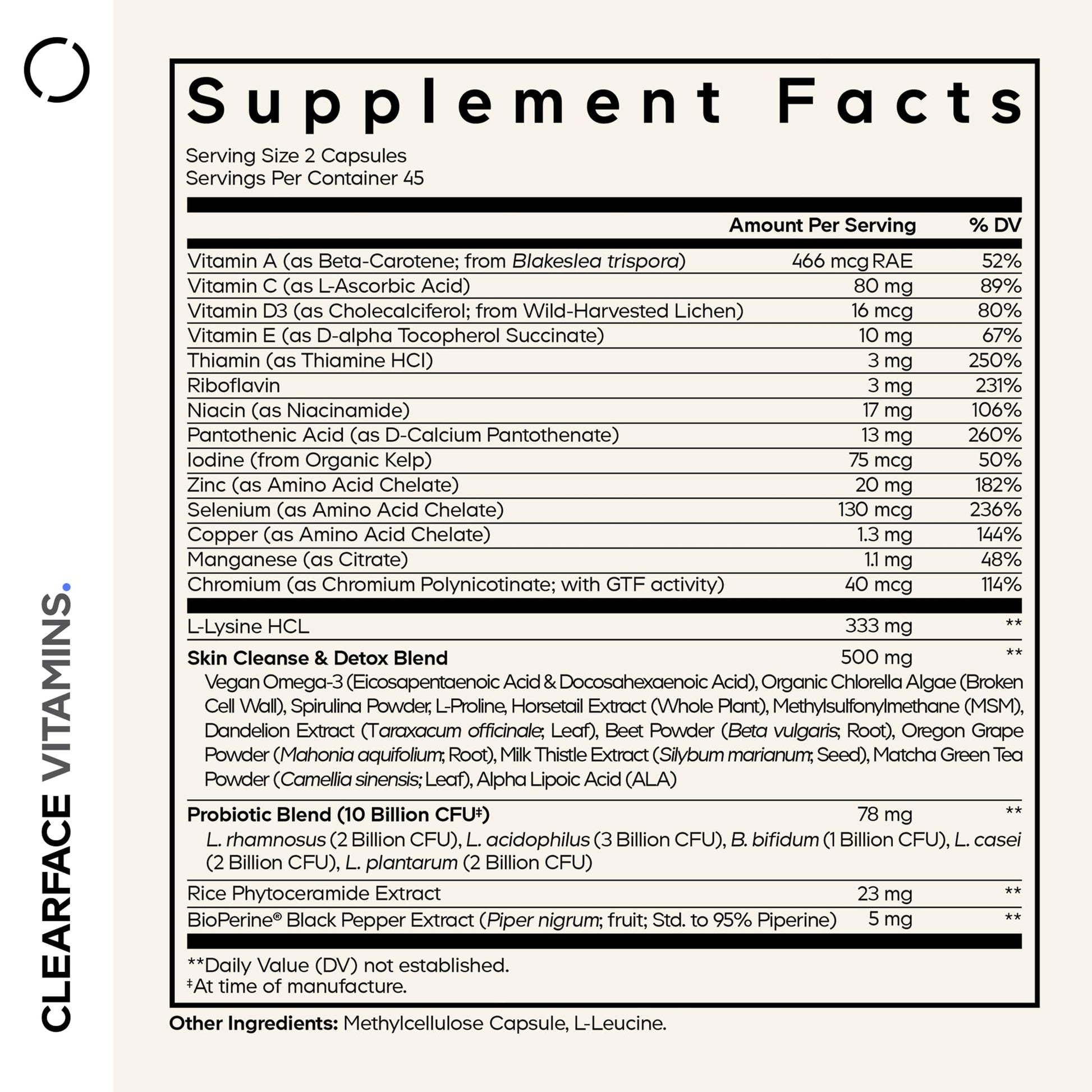 Codeage Clearface Pantothenic Acid, Niacin Supplement, Vitamins A, C, D3, E, Probiotics, Zinc, Riboflavin, Thiamin, L-Lysine HCL & Omega-3, Niacinamide, Skin Botanical Blend - Non-GMO - 90 Capsules Codeage buy australia supplements