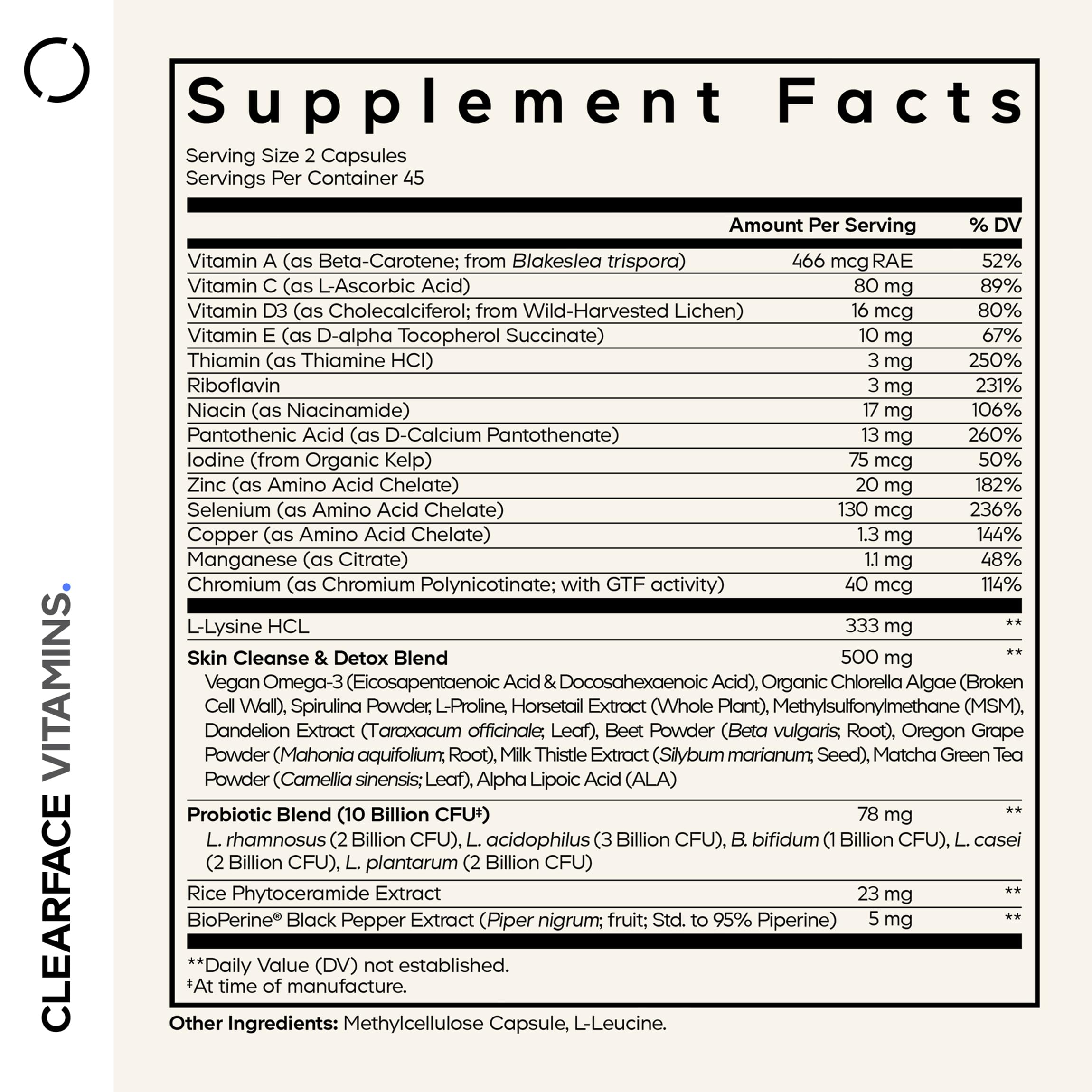 Codeage Clearface Pantothenic Acid, Niacin Supplement, Vitamins A, C, D3, E, Probiotics, Zinc, Riboflavin, Thiamin, L-Lysine HCL & Omega-3, Niacinamide, Skin Botanical Blend - Non-GMO - 90 Capsules Codeage buy australia supplements
