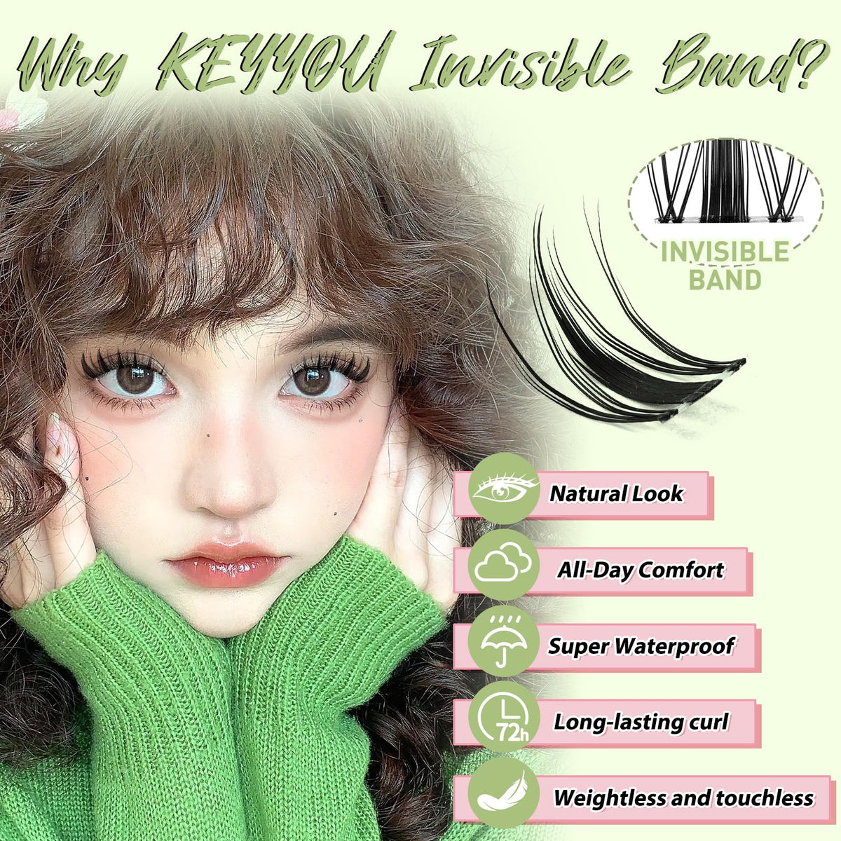 KEYYOU Fairy Lash Clusters Soft Invisible Band Manga Lashes D Curl 8-18MIX KEYYOU