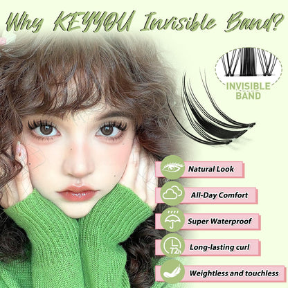 KEYYOU Fairy Lash Clusters Soft Invisible Band Manga Lashes D Curl 8-18MIX KEYYOU