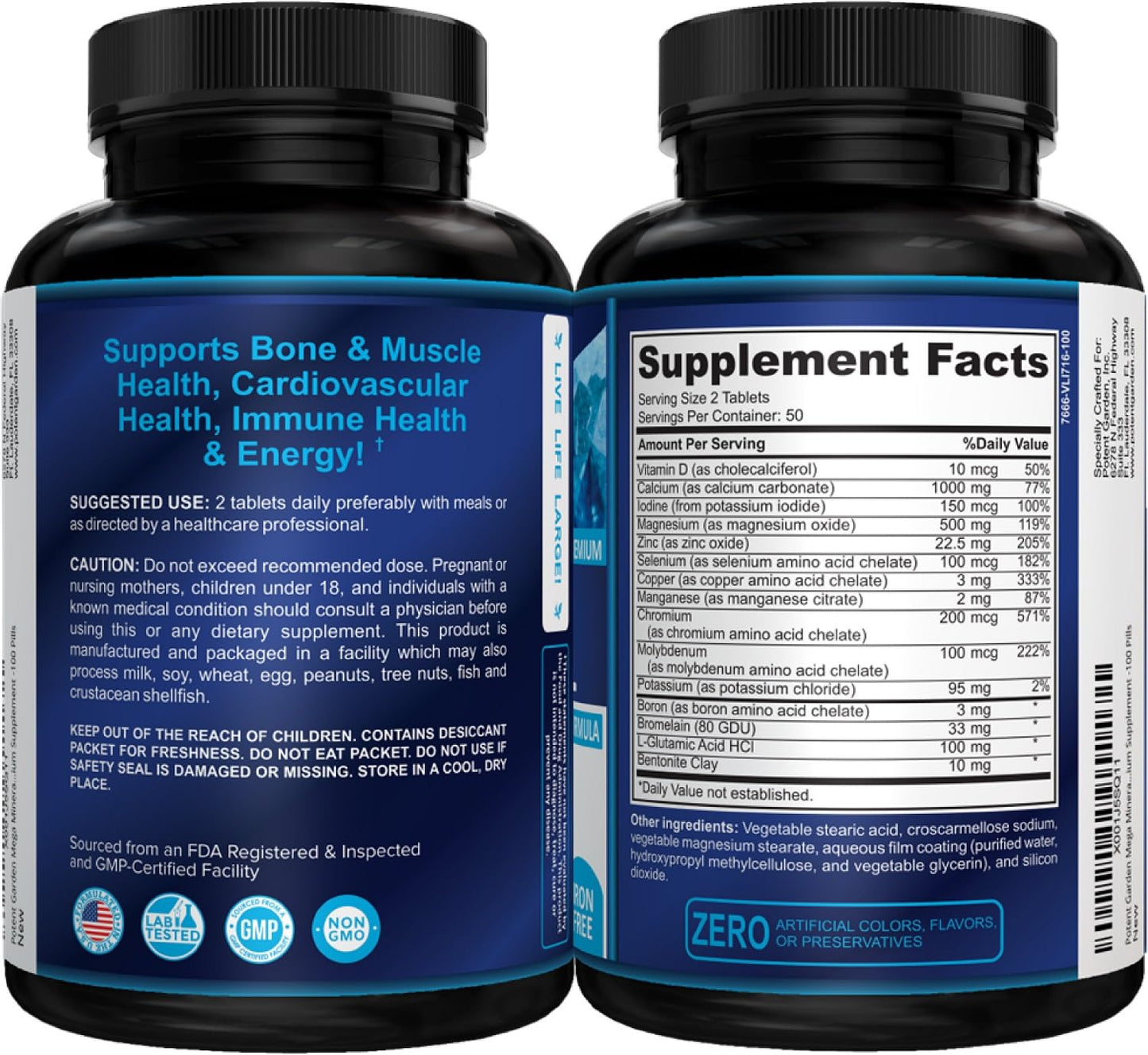 Potent Garden Mega Mineral Supplement Complete Mineral Complex with Calcium Magnesium Zinc Potassium Boron Selenium Chromium & 72 Trace Potent Garden