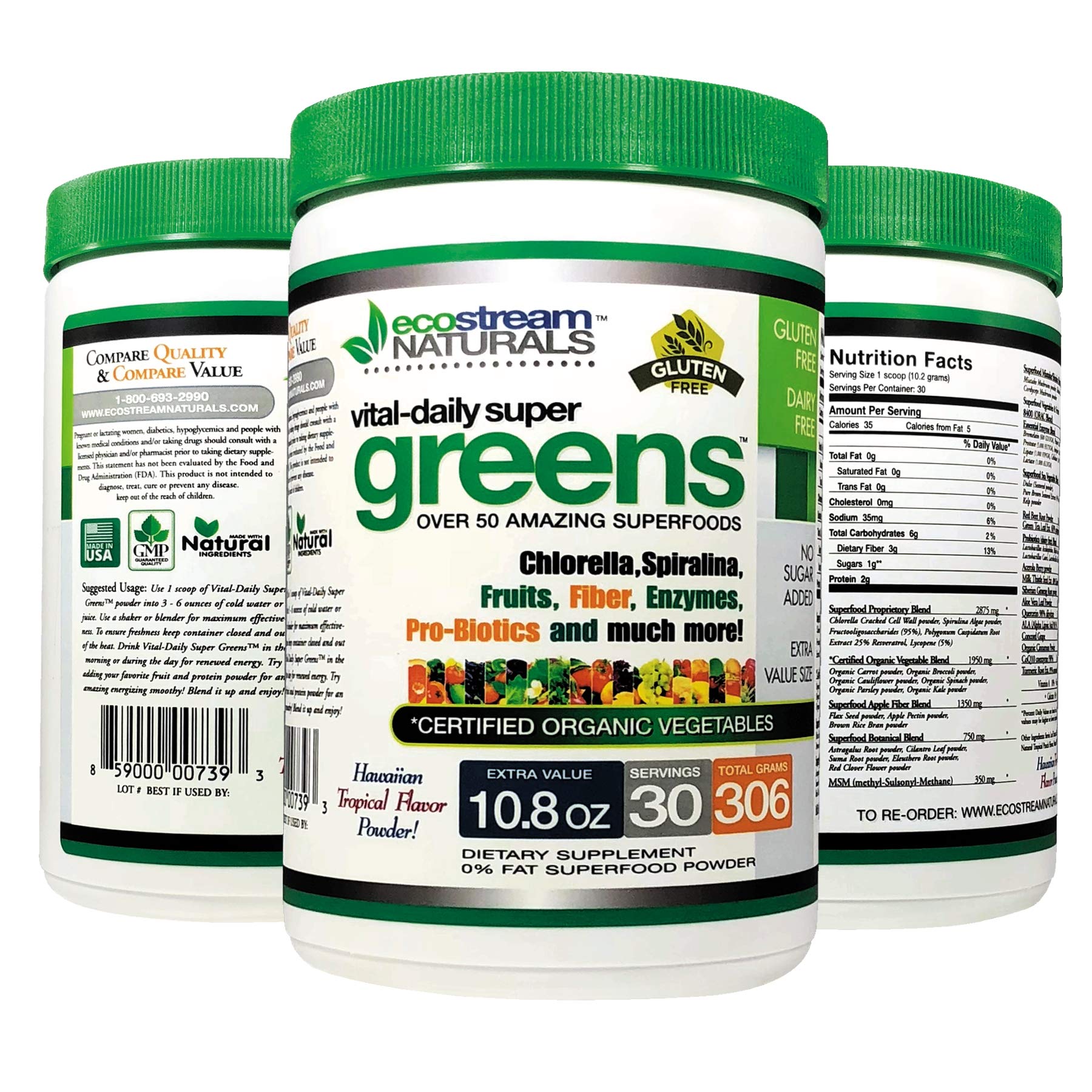 ecostream Naturals Vital First Daily Greens Superfood Powder 50 Whole Super Foods with Spirulina, Chlorella, Flax Seed, Fiber and Enzymes with Organic Greens - 30 Servings ecostream Naturals buy australia supplements