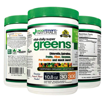 ecostream Naturals Vital First Daily Greens Superfood Powder 50 Whole Super Foods with Spirulina, Chlorella, Flax Seed, Fiber and Enzymes with Organic Greens - 30 Servings ecostream Naturals buy australia supplements