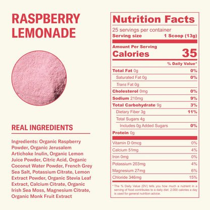 Ballerina Farm Farmer Hydrate, Daily Electrolytes Powder, Raspberry Lemonade, Hydration Drink Mix with Organic Coconut Water, Irish Sea Moss, Sea Salt, Prebiotic Fiber, No Added Sugar, 25 Servings Ballerina Farm