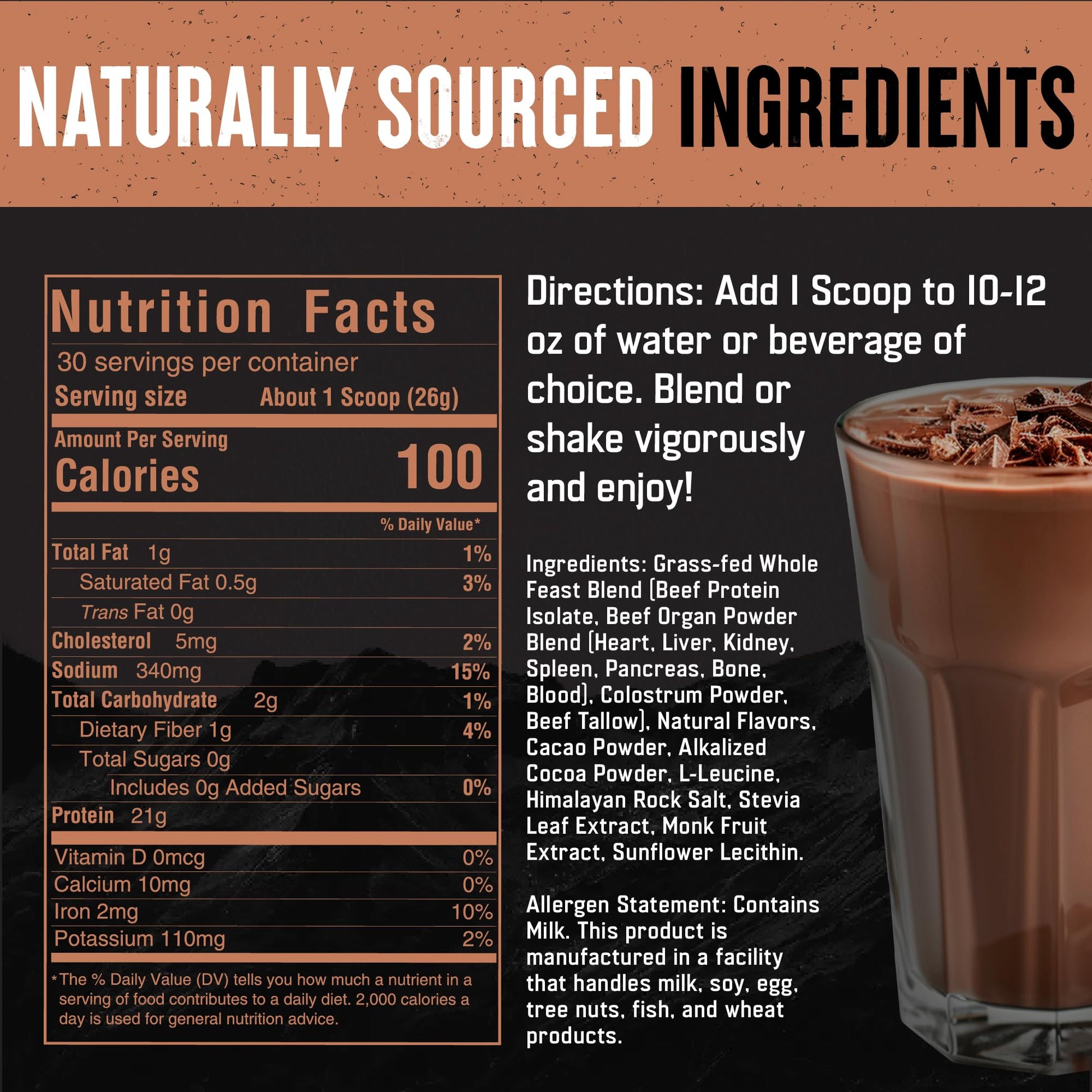 The Fittest Whole Feast Beef Protein Powder - Milk Chocolate - Grass Fed Nose to Tail Carnivore Blend Including Liver, Colostrum and Whole Bone - BCAAs - 14g Collagen, 21g Total Protein The Fittest Ever buy australia supplements