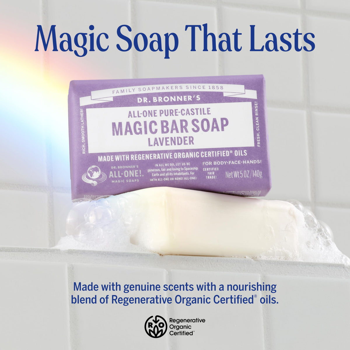 Dr. Bronner's Pure-Castile Magic Bar Soap - Made with Regenerative Organic Certified Oils - For Face, Body, Hair- Gentle on Sensitive Skin - Vegan Soap Bars for Men & Women - Lavender, 2 Pack, 5oz Dr. Bronner's