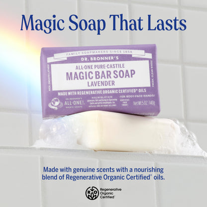Dr. Bronner's Pure-Castile Magic Bar Soap - Made with Regenerative Organic Certified Oils - For Face, Body, Hair- Gentle on Sensitive Skin - Vegan Soap Bars for Men & Women - Lavender, 2 Pack, 5oz Dr. Bronner's