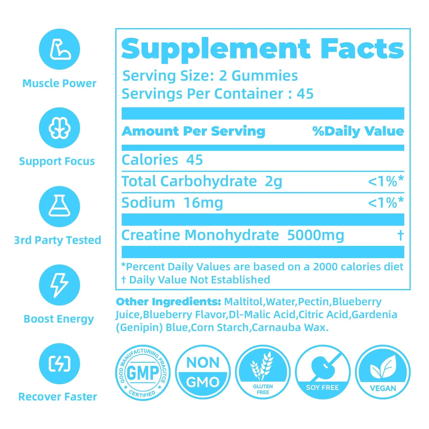 novomins Creatine Monohydrate Gummies 5000mg for Men & Women, Chewables Creatine Monohydrate for Muscle Strength, Muscle Builder, Energy Boost, Pre-Workout Supplement novomins