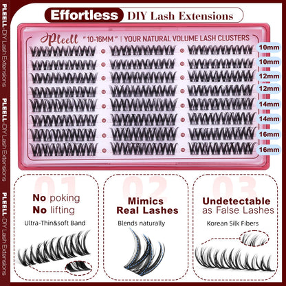 Flaunt Lash Clusters Wispy Eyelash Clusters 10-16mm Volume Cluster Eyelash Extensions Faux Mink D Curl Lashes Clusters Spider Individual Lashes Extensions with Wide Band by Pleell Pleell