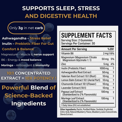 Gut Health & Bloating Relief Gummies – Digestion Support with Prebiotic Fiber, Inulin & Ashwagandha – Stress, Nervous Stomach, Sleep & Calm Support – Gut-Brain Axis Formula Global-List LLC
