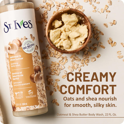 St. Ives Oatmeal & Shea Butter Body Wash, Soothing Body Care with 100% Natural Extracts, Moisturizing Body Soap, Daily Shower Gel Cleanser with Comforting Warm Fragrance, 22oz St. Ives