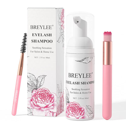 BREYLEE Eyelash Extension Cleanser Shampoo Foam & 2 Brushes, 60ml, 2 fl oz BREYLEE