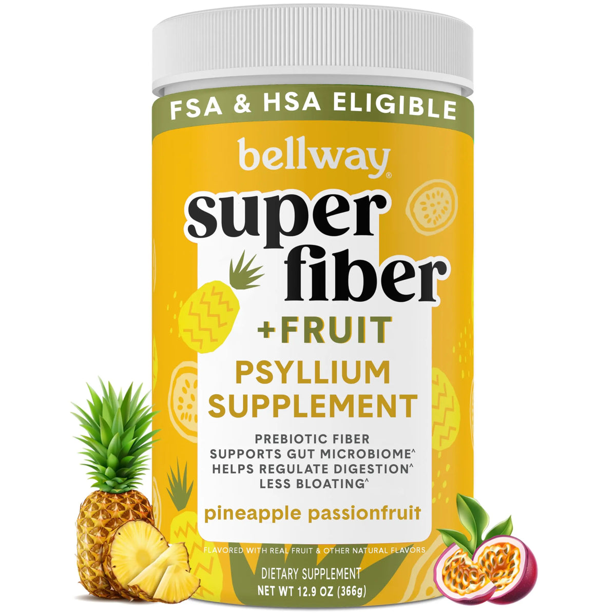 Bellway Super Fiber Powder + Fruit, Sugar Free Organic Psyllium Husk Powder Fiber Supplement for Regularity, Bloating Relief & Digestive Health, Plant-Based, Bellway