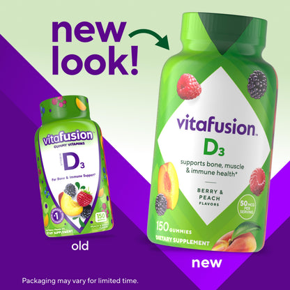 vitafusion Vitamin D3 Gummies, Bone and Immune Support, Peach, Blackberry, Strawberry Flavored Vitafusion