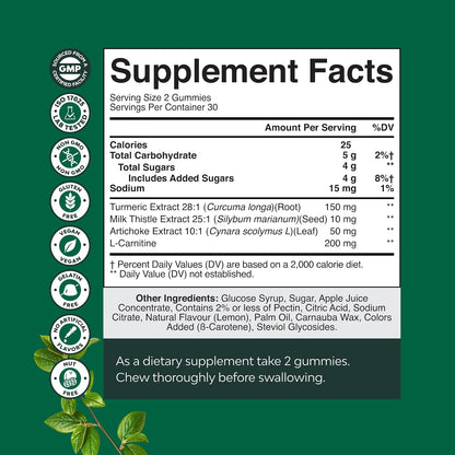 Natures Craft Cleansing Herbal Liver Detox Gummies Liver Support Milk Thistle Gummies with Artichoke Extract Turmeric Curcumin and L-Carnitine - Vegan and Non-GMO - Sweet Lemon - 60 Count (Pack of 1) Gsupps Australia