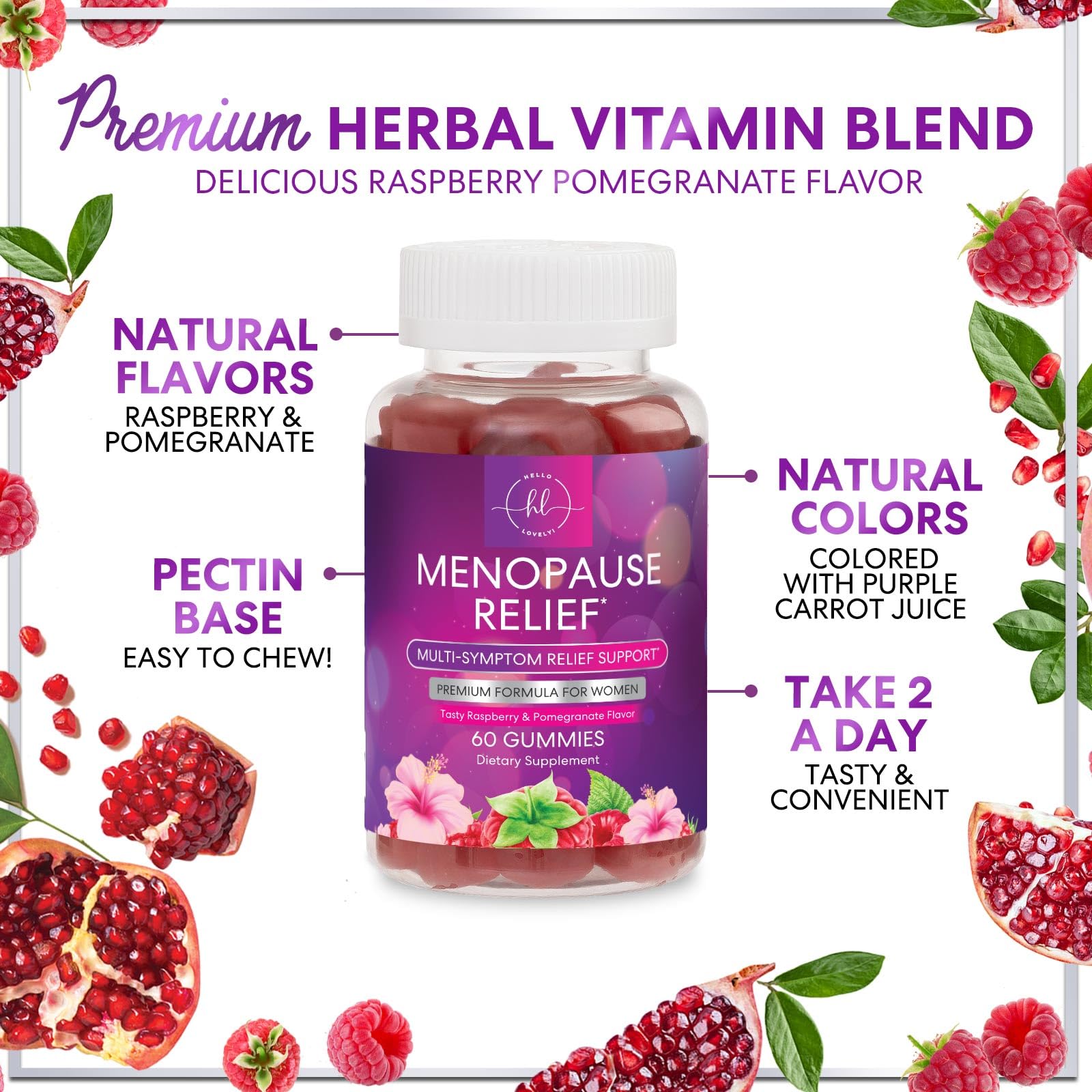 Menopause Supplements for Women - Complete Natural Mild Hot Flashes & Night Sweats Support, Multi Benefit Menopause Relief Gummy, Support for Balance & Energy, Gluten-Free & Non-GMO - 60 Gummies Hello Lovely! buy australia supplements