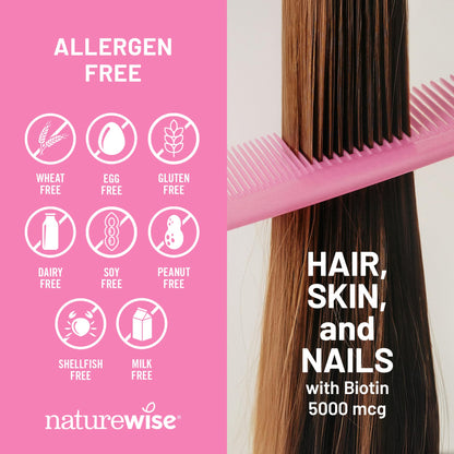 NatureWise Hair Skin and Nails Vitamin, Biotin 5000mcg w/Hyaluronic Acid, Collagen for Women with C, B Complex, D3, A, E, Iron NatureWise