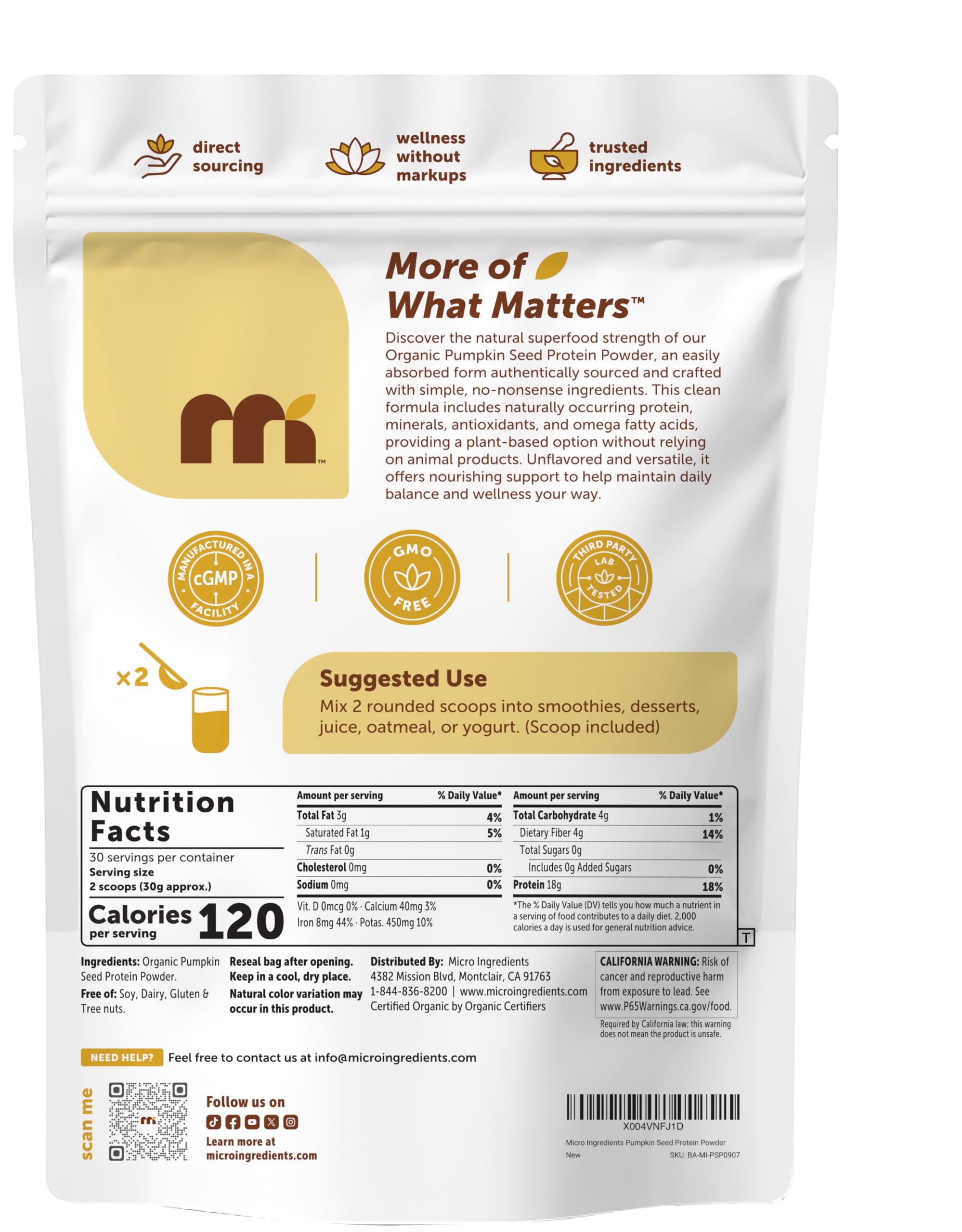 Micro Ingredients Organic Pumpkin Seed Protein Powder, 2lb | Raw Plant-Based Protein | Single-Ingredient Powder | Smooth Texture & Versatile Use | Non-GMO, Soy Free Micro Ingredients buy australia supplements