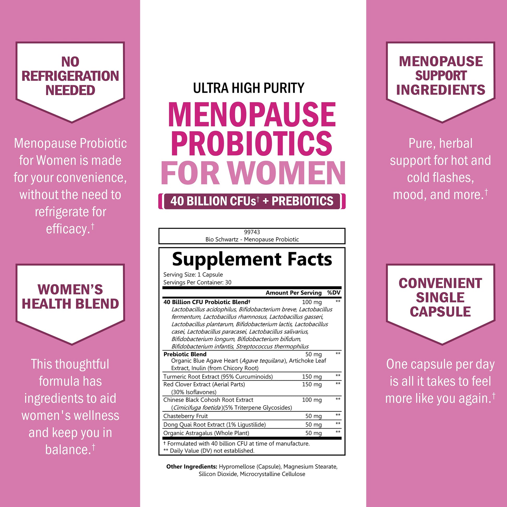 Menopause Supplements for Women - 40 Billion CFU Menopause Probiotics for Women - Support for Hot Flashes Night Sweats Mood Swings and Balance - Non-GMO, 30 Easy-Swallow Capsules, 30 Servings BioSchwartz buy australia supplements