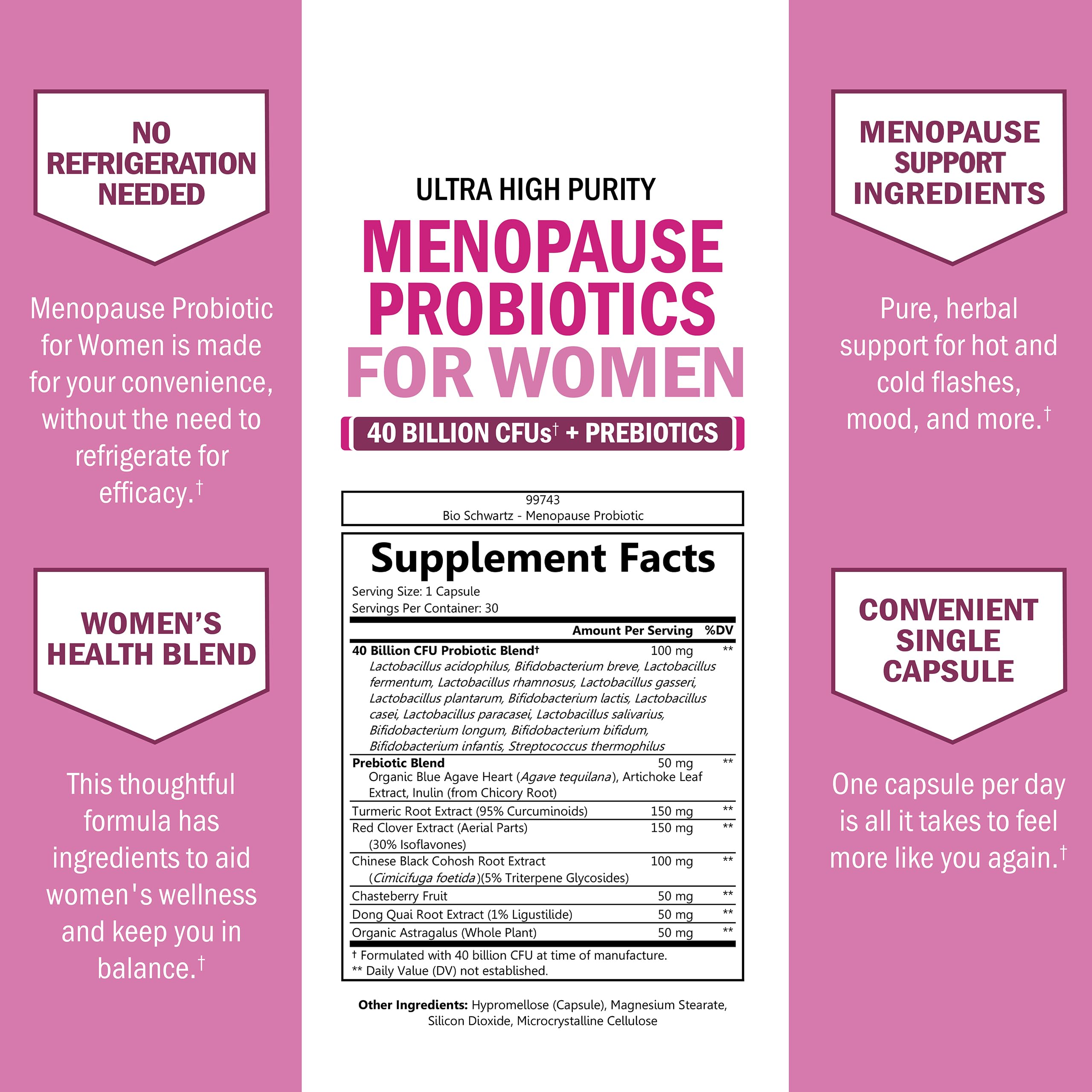 Menopause Supplements for Women - 40 Billion CFU Menopause Probiotics for Women - Support for Hot Flashes Night Sweats Mood Swings and Balance - Non-GMO, 30 Easy-Swallow Capsules, 30 Servings BioSchwartz buy australia supplements
