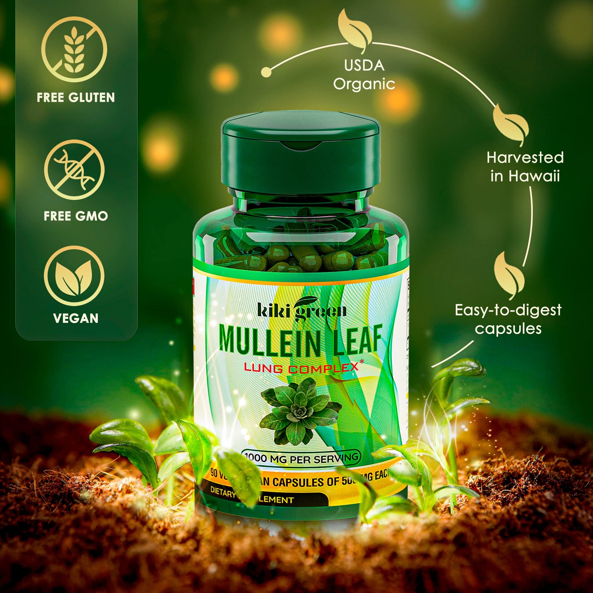 KIKI Green Mullein Leaf Extract Capsules - Herbal Respiratory Supplement - for Lung Cleans KIKI Green buy australia supplements