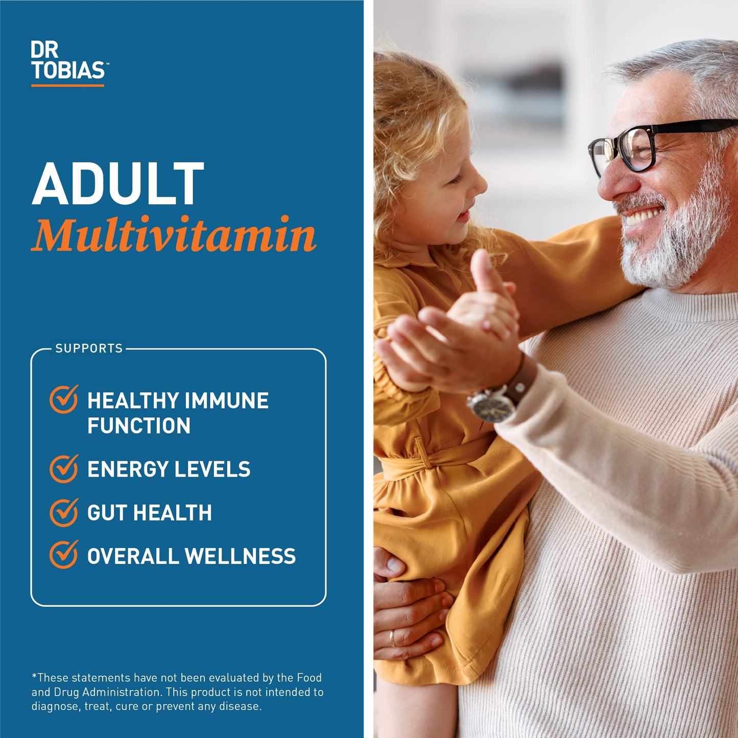 Dr. Tobias Adult Multivitamin for Women & Men - Immune Supporting Vitamins from 42 Fruits, Vegetables, Plus Probiotics, Vegan Multivitamins for Men & Women - Non-GMO (90 Tablets, 30 Servings)