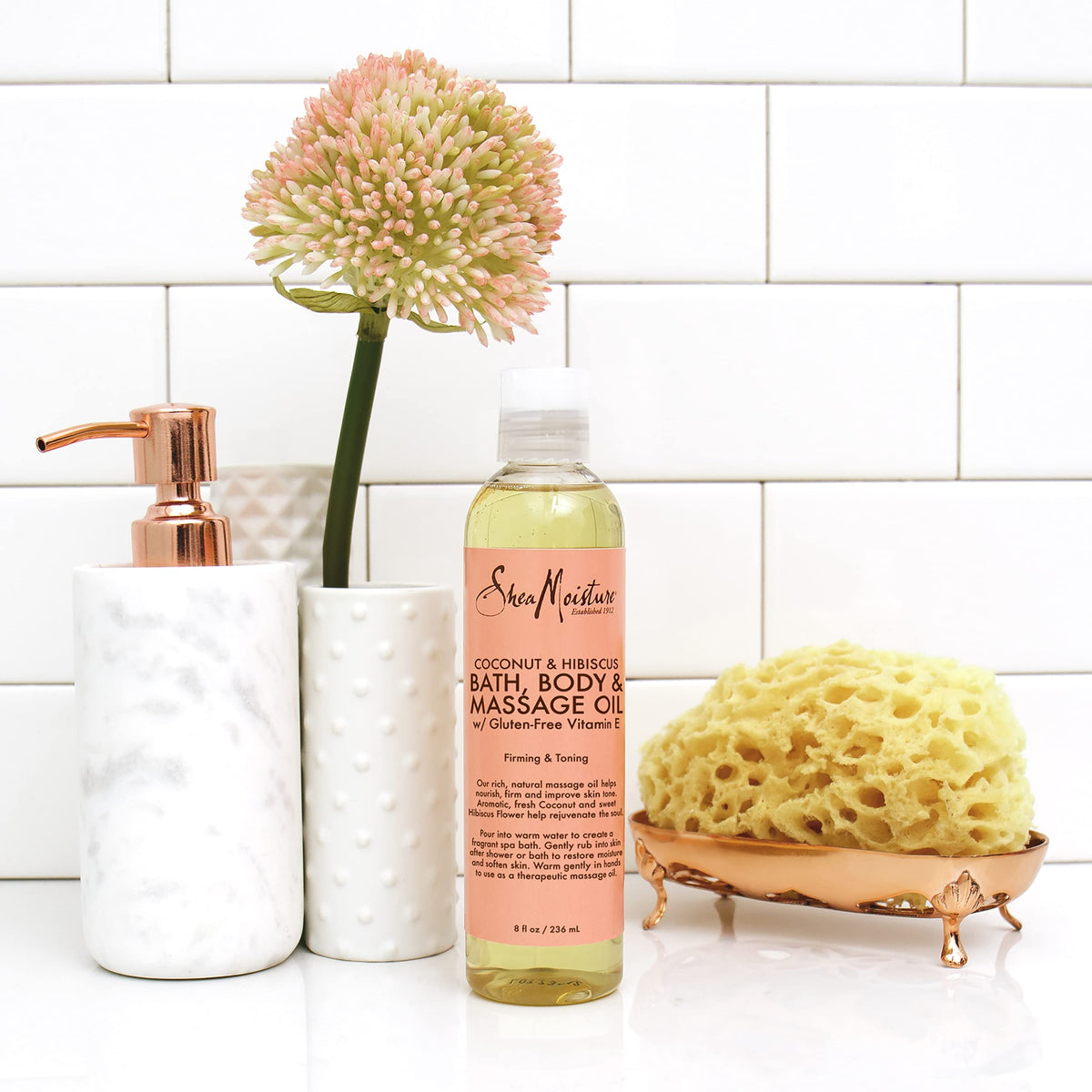 Shea Moisture Coconut & Hibiscus Massage Oil and Body Oil for Dry Skin, Bath Oil with Coconut Oil and Vitamin E Oil for Skin, 8 oz Shea Moisture