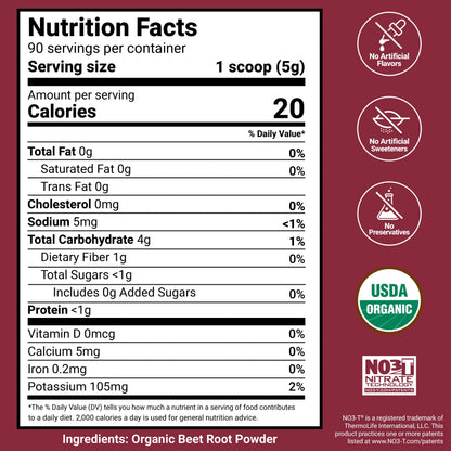 Force Factor Total Beets Organic Beetroot Powder Superfood to Boost Daily Nutrition, USDA Organic, Vegan, Gluten-Free Force Factor