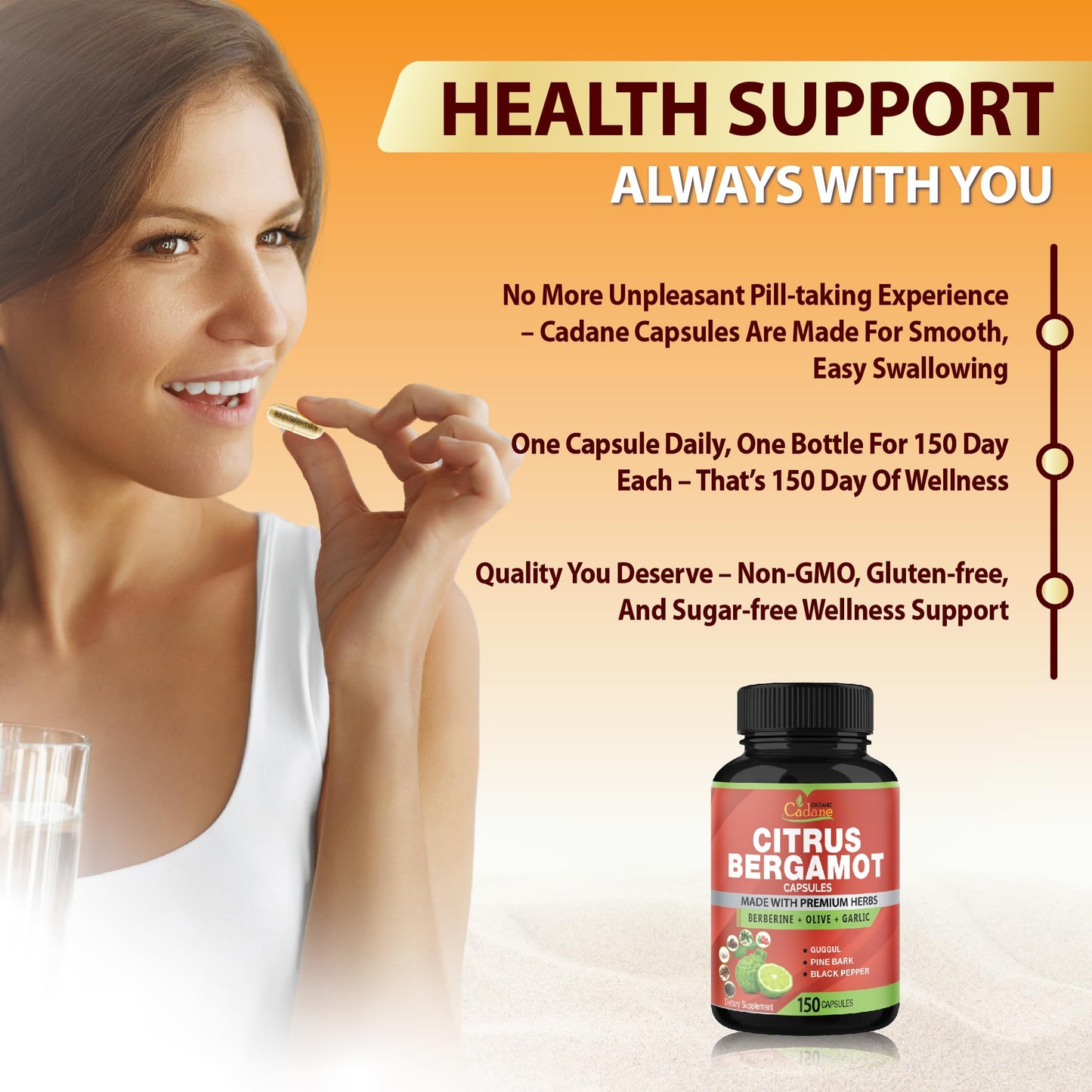 Cadane Citrus Bergamot Supplement Capsules with Berberine, Olive, Guggul, Garlic, Pine Bark, Black Pepper Organic Cadane